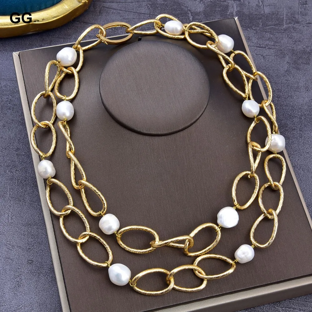 GG Jewelry 39 &quot15 мм натуральный жемчуг барокко позолоченная цепочка Ожерелье |