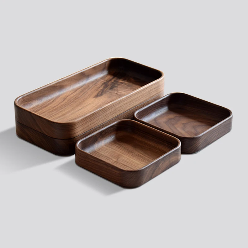 Black Walnut Wooden Fruit Plate Wood Dessert Plates And Dishes Fruit Dessert Serving Tray Sushi Plate Wood Tableware Rectangle