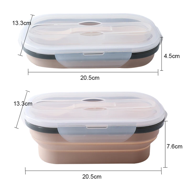 

Nordic Silicone Single Layer Portable Folding Lunch Boxs Rectangular Sealed Bento Boxs Fruit Storage Container Kitchen Utensil