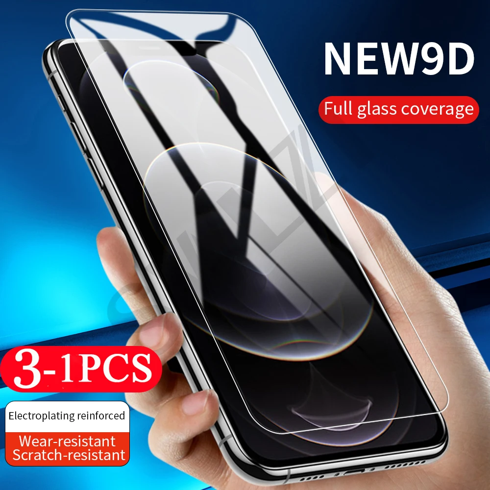 

3-1Pcs HD Glass for iphone 11 12 Mini Pro Max 8 7 6 6s Plus X XR XS Max SE Phone Screen Protector Tempered Glass Protective Film