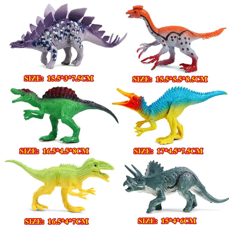 6pcs Oenux достаринный дикарь Юрского Периода Динозавры T-REX спинозавр карнотаурус теризинозавр животные модель фигурки Детские игрушки - Цвет: 6pcs
