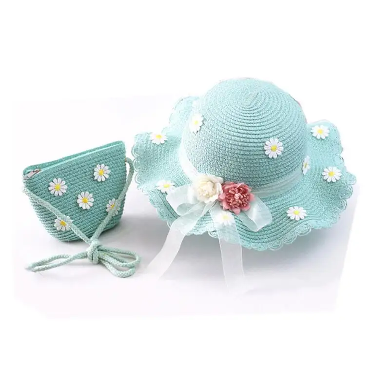 

Little Girls Summer Pink Floppy Hats Kids Beach Straw Hat Lace Band Daisy Patch Boater Straw Hats Children Visor Sun Hat
