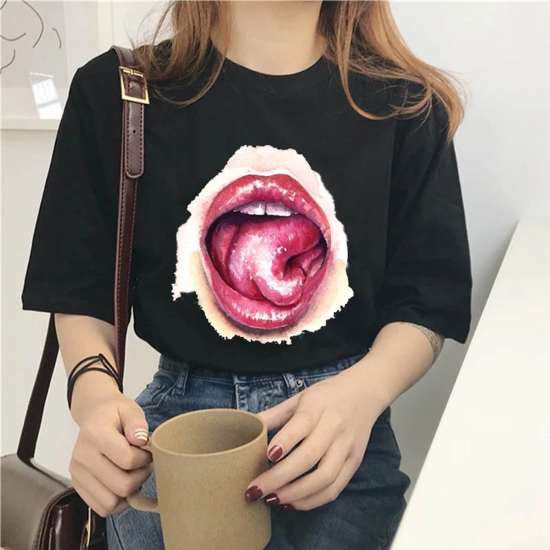 

Sexy Lips Print T Shirt Summer Women T-Shirts Female Tshirt Casual Cotton Short Sleeves Tee Shirts Harajuku Hipster Streetwear