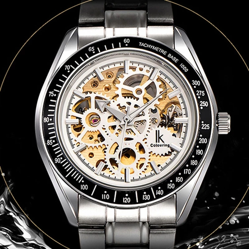 

Reloj Hombre IK цветные полностью стальные светящиеся автоматические механические часы мужские брендовые Роскошные прозрачные полые стимпанк ...