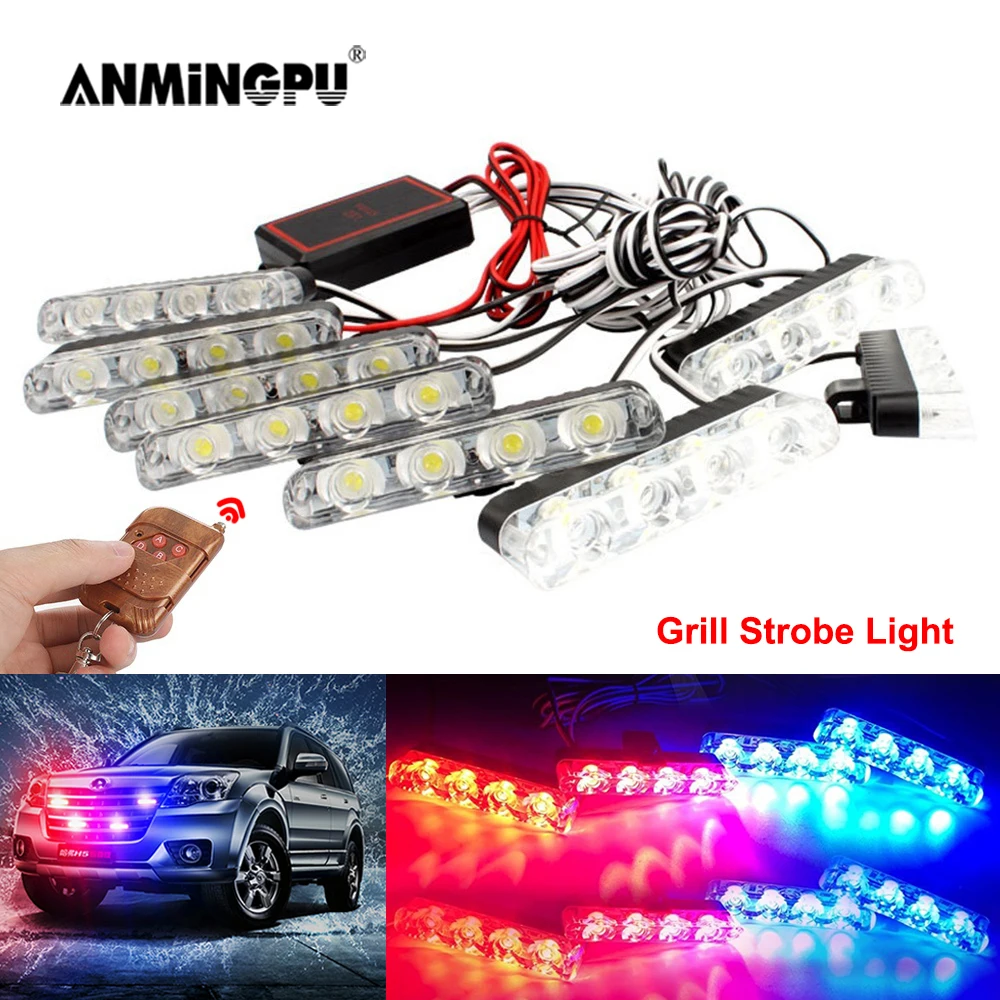 ANMINGPU 8IN1 решетка красные синие светодиодный мерцающий светильник Полиция