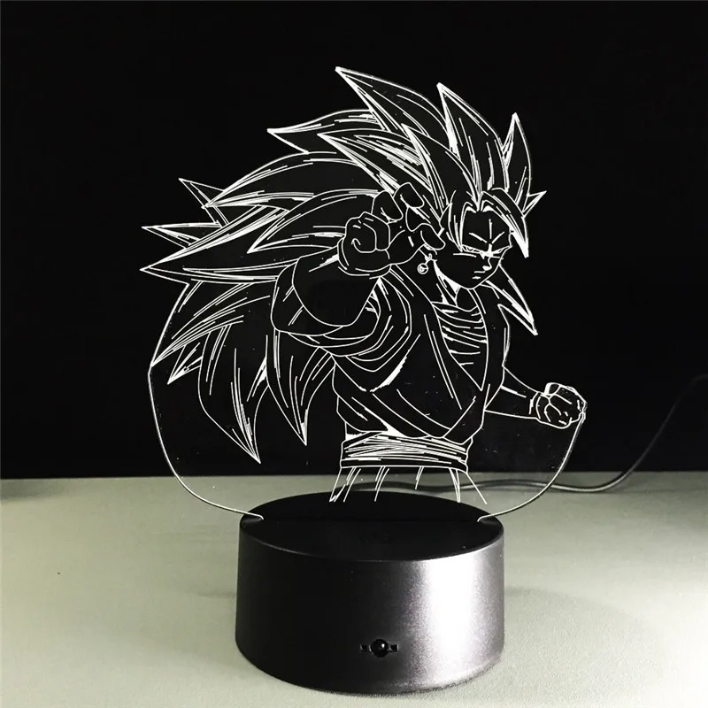 3D светодиодный Светильник-ночник Dragon Ball Z Goku Super Saiyan, 7 цветов, сенсорный декоративный светильник, Оптическая иллюзия