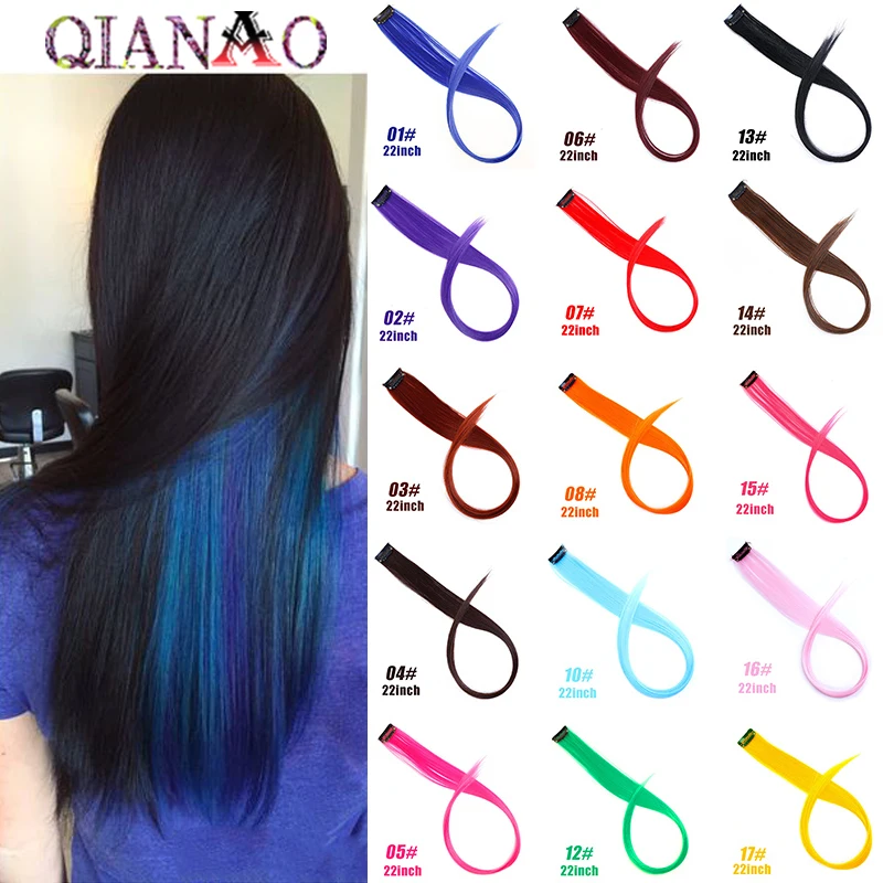 QIANAO Сине-фиолетовое 1 Клип В Одном Куске Термостойкие Синтетические Волосы Длинные Прямые Нарощенные Волосы Видимо Шлем на Голове