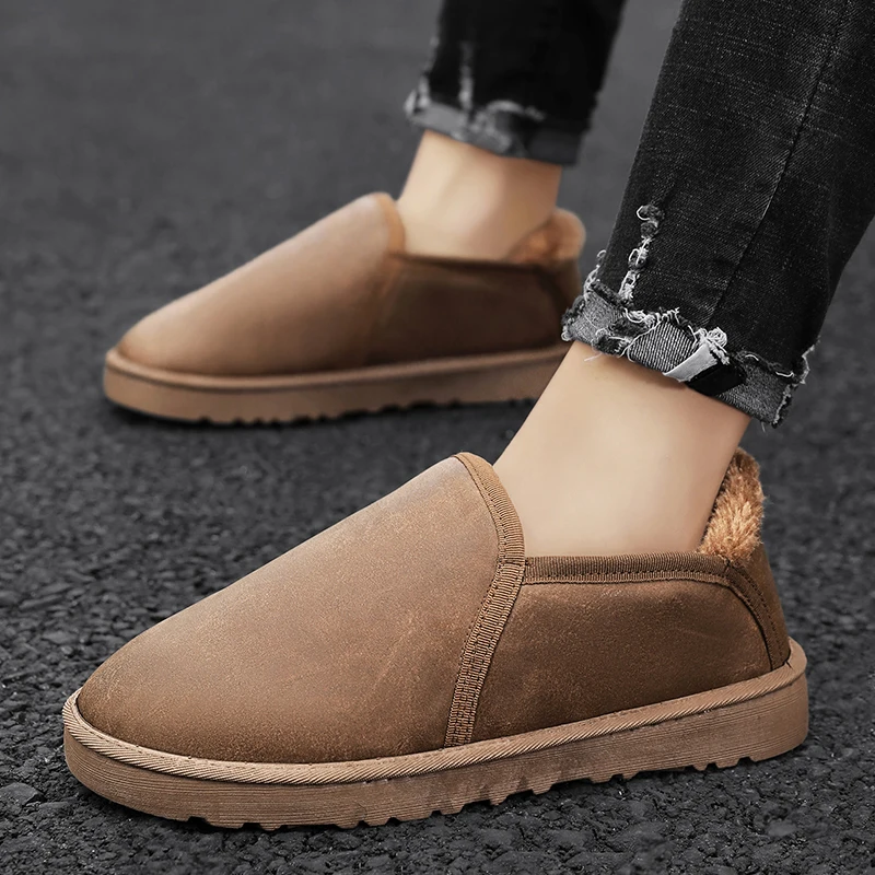

Men's Leather Loafers Winter Plush Warmth Casual Slip-On Shoes Keep Warm Comfortable Cotton Shoes Retro Trend Men Flat Shoes