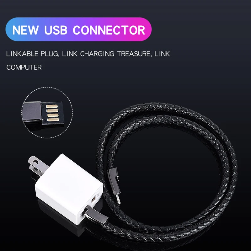 Зарядный кабель с кожаным браслетом USB Type C для зарядки и передачи данных шнур