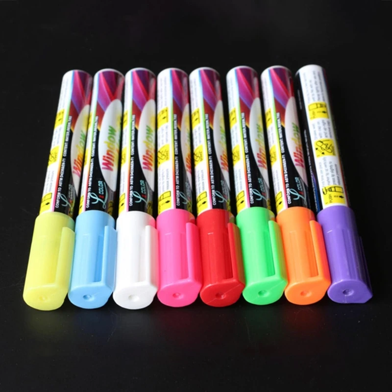 

8 Pcs/Set Dual-side Writing Highlighter Fluorescent LED Liquid Chalk Marker Pens for School Art Painting 8 Colors 4mm Round