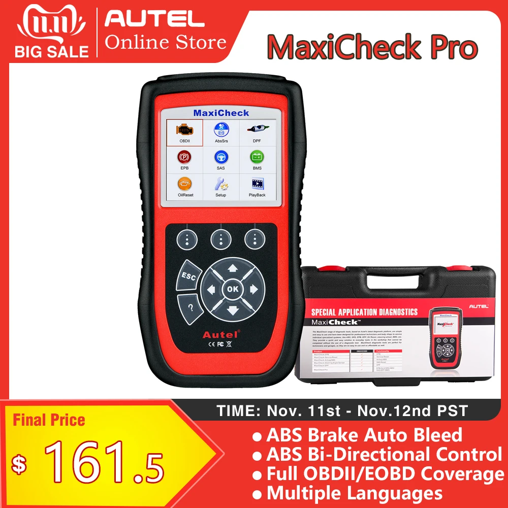 

Autel MaxiCheck Pro for ABS Brake Auto Bleeding OBD2 Scan Diagnostic Tool, with Oil Reset, SAS, EPB, BMS for Specific Vehicles