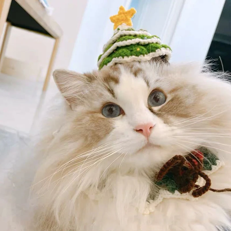 New Pet Christmas Handmade Wool Hat Pet Hat For Small Dogs Cats And Rabbits Pet Toy Accessories Christmas Tree Hat