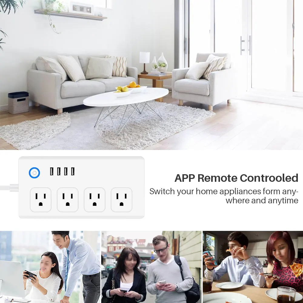 Умный удлинитель Tuya с Wi-Fi 10 А 4 USB-порта | Электроника