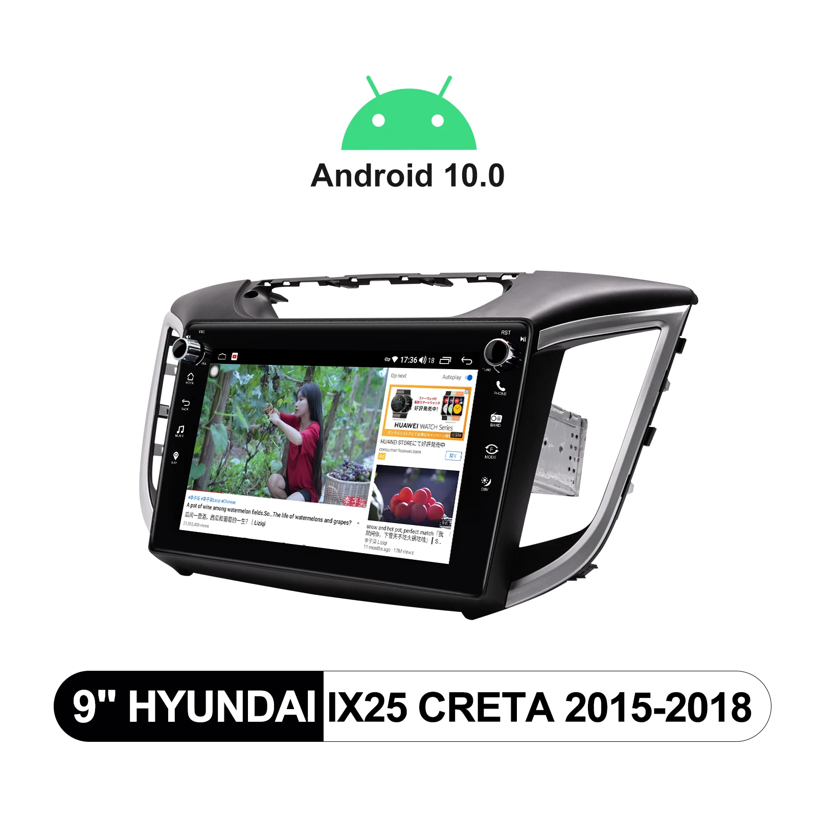 

Автомагнитола 9 "с сенсорным экраном, стерео, Bluetooth, камера, головное устройство, мультимедийный плеер, беспроводной Carplay для Hyundai IX25 CRETA 2015-2018