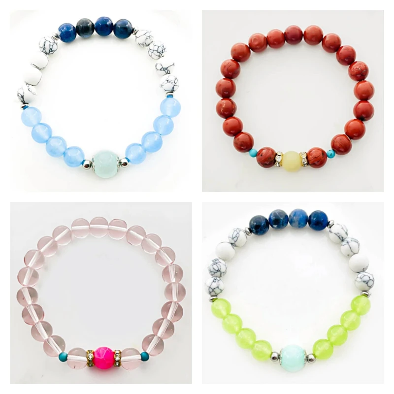 

Natural Stone White Turquoise Lapis Lazuli Bracele For Men Women Color Glass Bead Bracelet Couple Bracelet Fashion Jewelry Gift