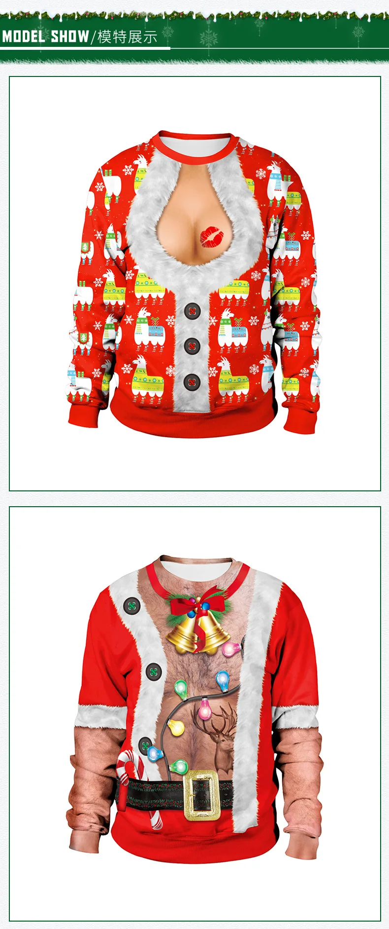 New listing Christmas Sweaters Stylish Unisex Men Women Santa Claus Ugly Christmas Sweater Novelty Sexy RED Retro Sweater