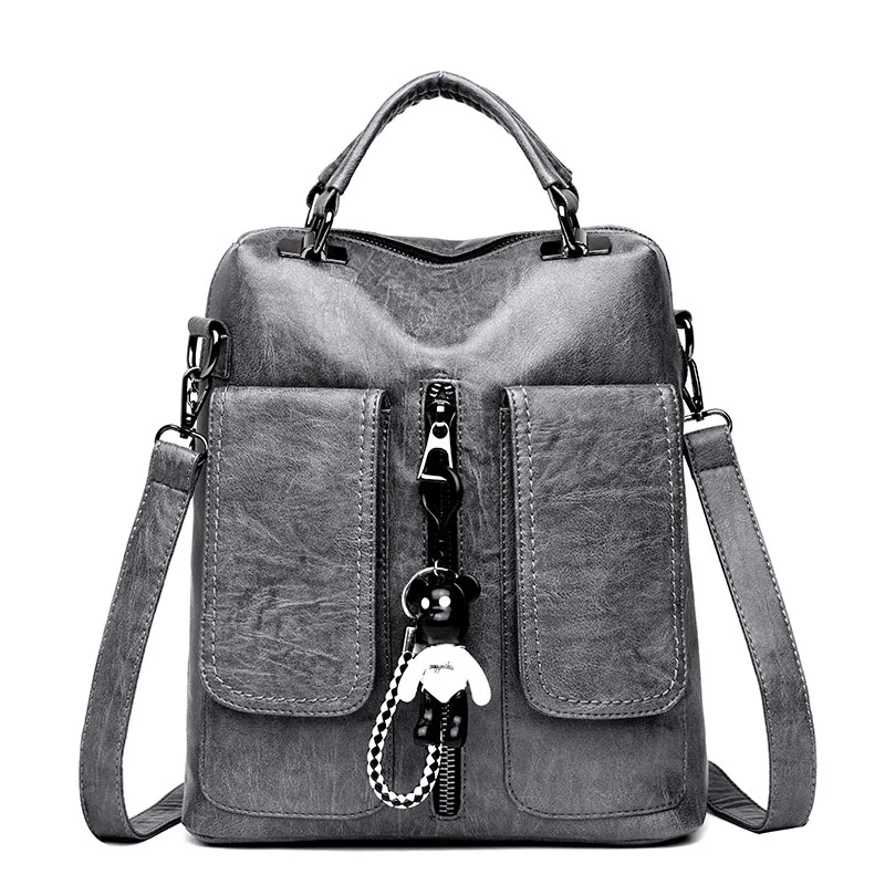 Женские кожаные рюкзаки Mochila Feminina женские кожаные рюкзаки высокого качества школьные рюкзаки для девочек Женские однотонные повседневные Рюкзаки - Цвет: Gray