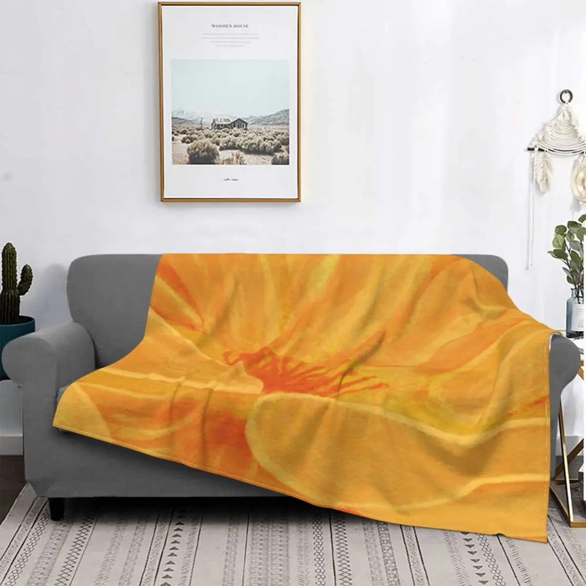 

Manta de floración naranja, para cama colcha, alfombra a cuadros de Anime, manta de lana a cuadros en el sofá