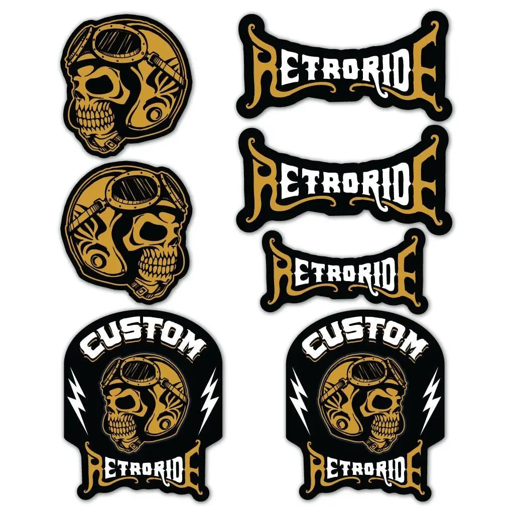 

A4 Custom Retro Ride Car Stickers Set Skull Vintage Motorcycle cafe racer bobber
