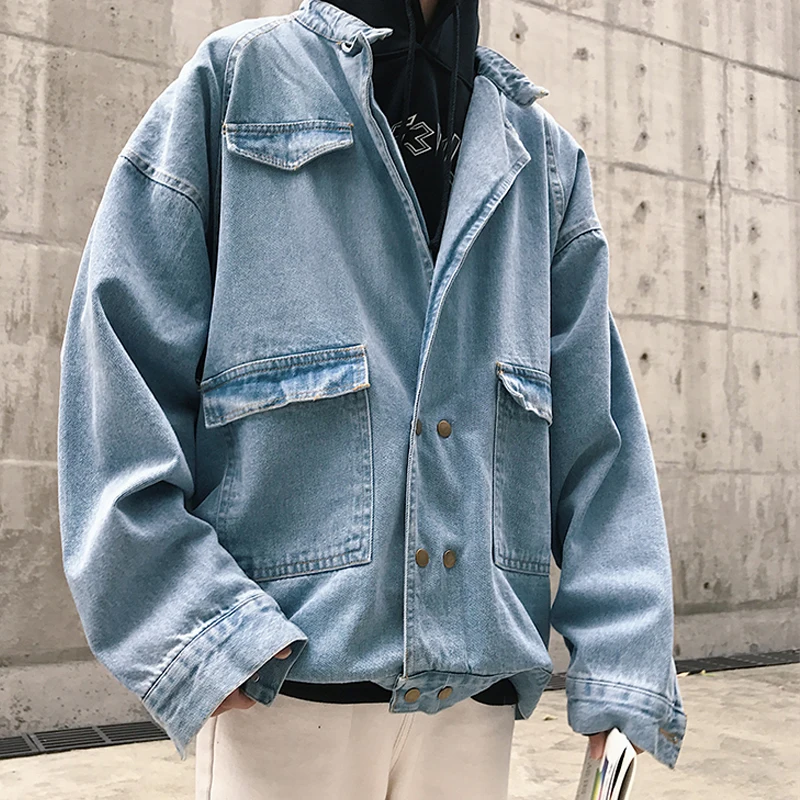 Джинсовая куртка мужская в стиле Харадзюку модная винтажная уличная одежда