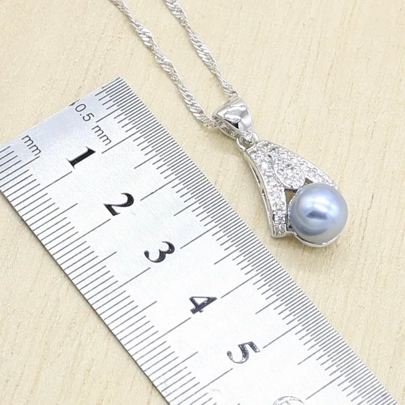 Серый жемчуг серебристый цвет искусственный черный циркон браслет кольцо серьги