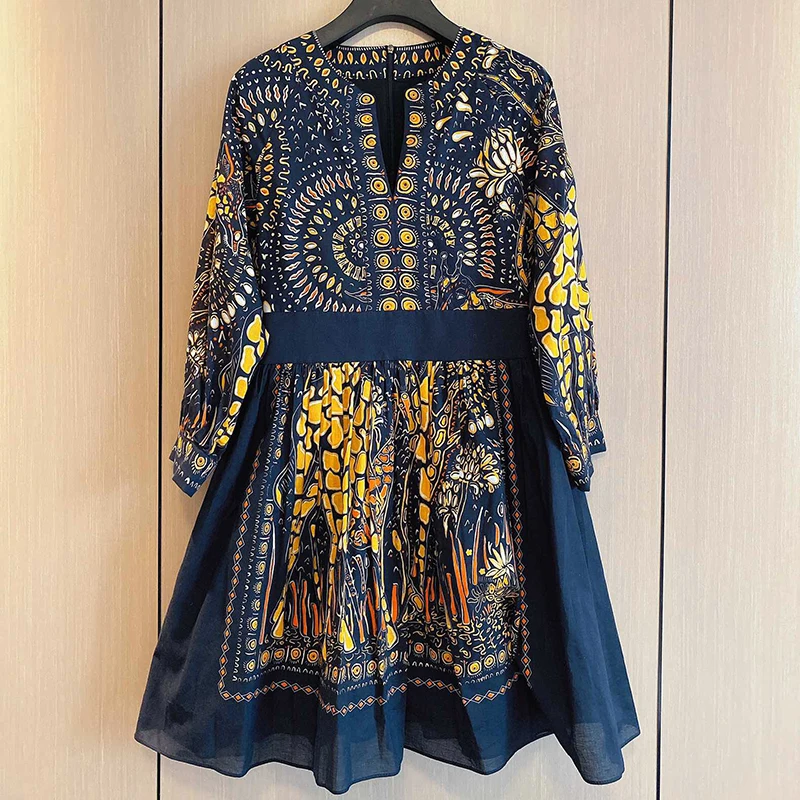 Женское дизайнерское платье с длинным рукавом роскошное до колена v образным