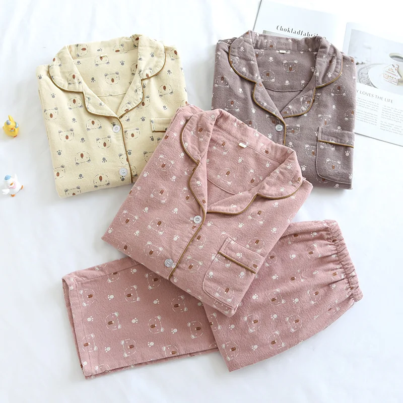 

Пижама WIKISSPJS женская из хлопчатобумажной ткани, костюм на весну и осень, брюки с отворотом и длинным рукавом, домашняя одежда, простой удобный комплект для спальни