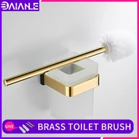 bathroom toilet brush holder brass brushed gold toilet brush rack wall storage shelf modern hygienic toilet brush accessories