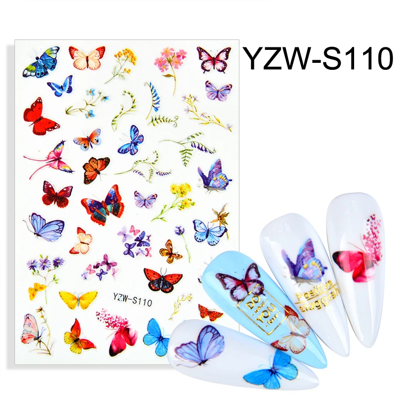 

1pcs 2021 New Purple Butterfly Designs Water Decals Flower Feather Alphabet Leaves Nail Art Sticker Decoration Adhesive Decals