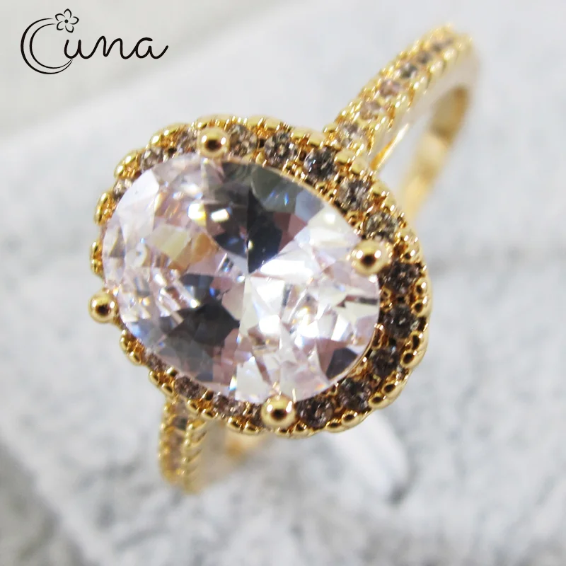 Женское кольцо с кристаллами CUNA богемное в ретро стиле изысканное Золотое