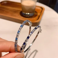 2022 trend silver 925 wedding bangles for women luxury aquamarine sapphire high carbon diamond bracelets fine jewelry 16 17cm