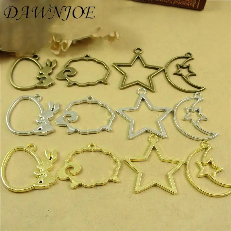 

10pcs/lot Charms Animal star moon Frame Pendant UV Epoxy Resin Metal Frame DIY Making Necklace Pendant Jewelry Supplies Finding