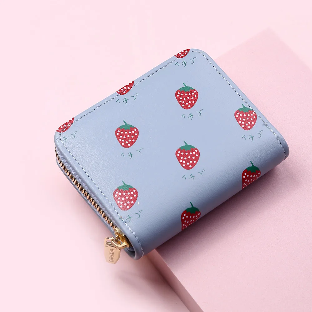 

Pu Leather Women Wallets Lady Purses Fashion Zipper Lovely Students Money Coin Card Holder Female Printed Strawberry Ins