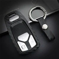 carbon fiber car key case cover for audi a4 a4l a6 a6l tt mk1 8s tts q8 q7 a3 8p 8v rs3 a2 silica gel key ring shell accessories