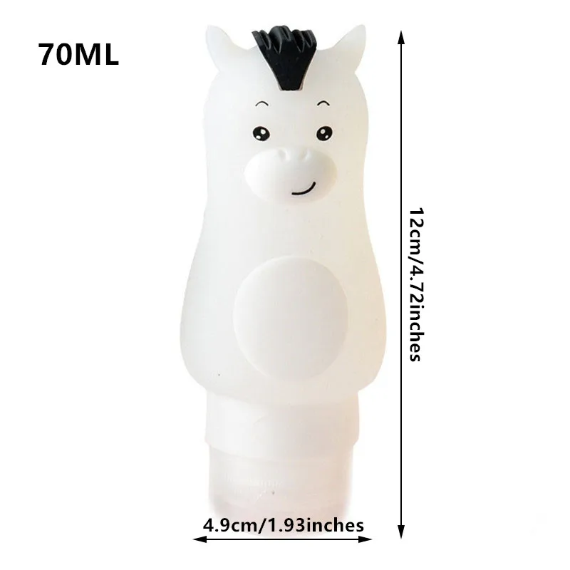 70ML White Horse 1 шт., милая эмульсия с мультяшными животными, многоразовая бутылка, силиконовый Портативный косметический контейнер для шампуня, косметические бутылки для путешествий - Цвет: 70ML White Horse