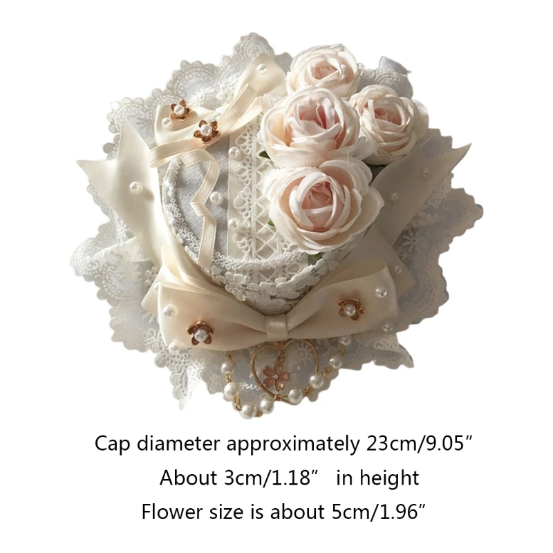 

Lolita Sweet Lace Mini Top Hat Pearl Beaded Ribbon Bowknot Rose Flower Fascinators Cap Anime Cosplay Hair Accessories