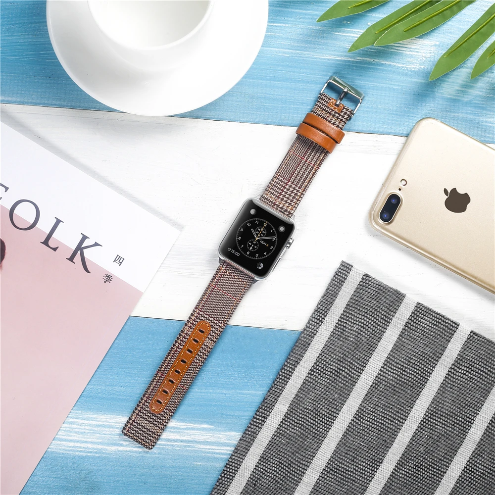 Холщовый ремешок для часов для Apple Watch 38 мм 42 мм 40 мм 44 мм нейлоновый кожаный ремешок для часов браслет для iWatch Series 5/4/3/2/1