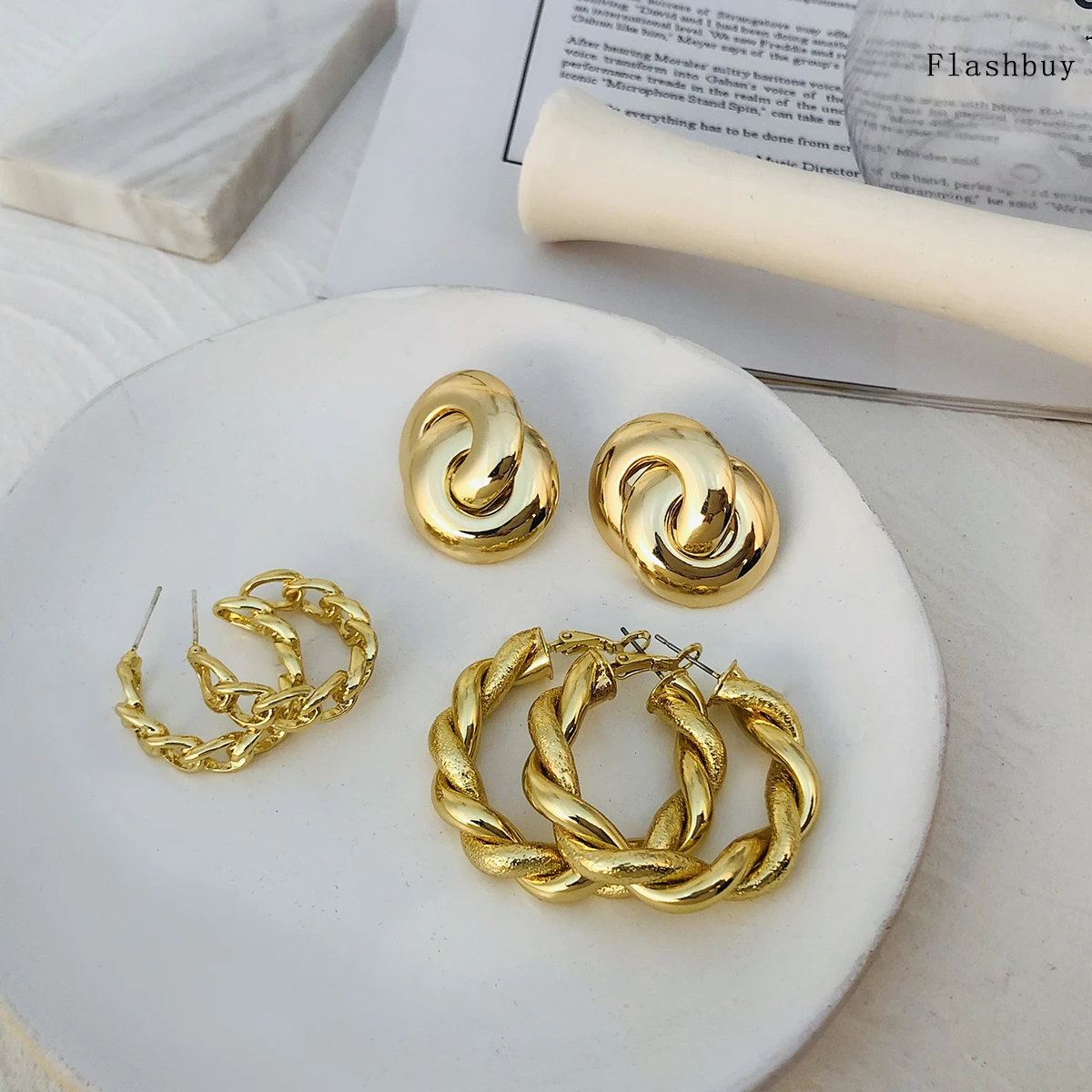 

Flashbuy Fashion Gold Color Drop Earrings Woman Statement Alloy Metal Geometric Earrings Minimalist Jewelry Pendientes