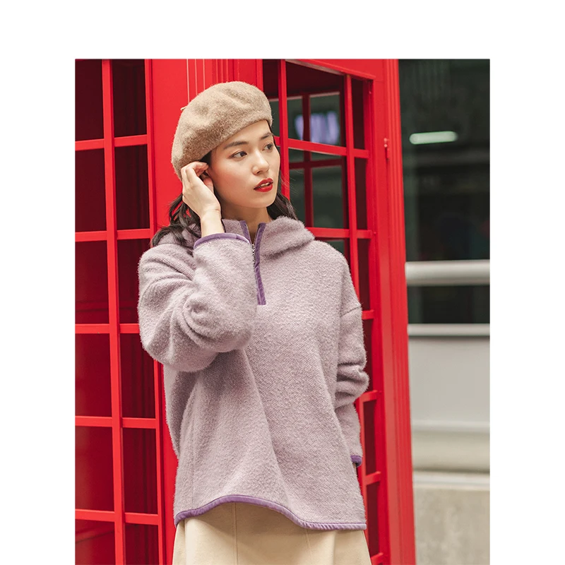 INMAN 2019 Winter New Arrival Literary Personality Split Color Woolen Warm Women Hoodies |