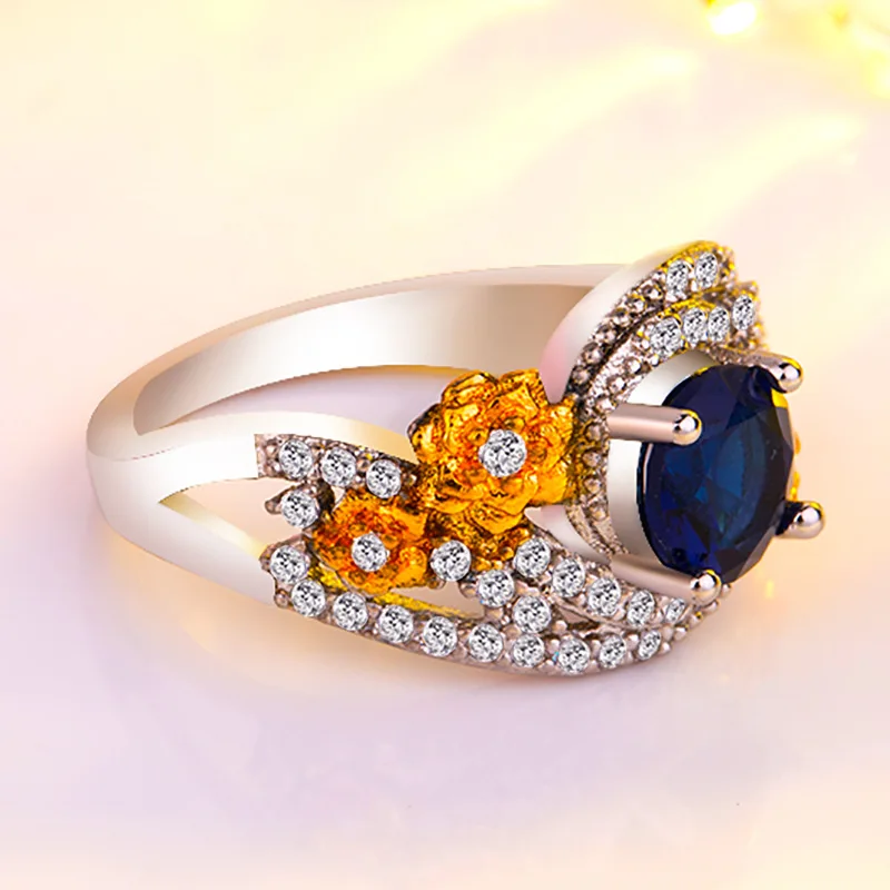 Royal Blue Rings Silver-Color Elegant Big Stone Ring with Paved cz Jewelry for Women Party and Wedding Desig sapphire ring | Украшения и