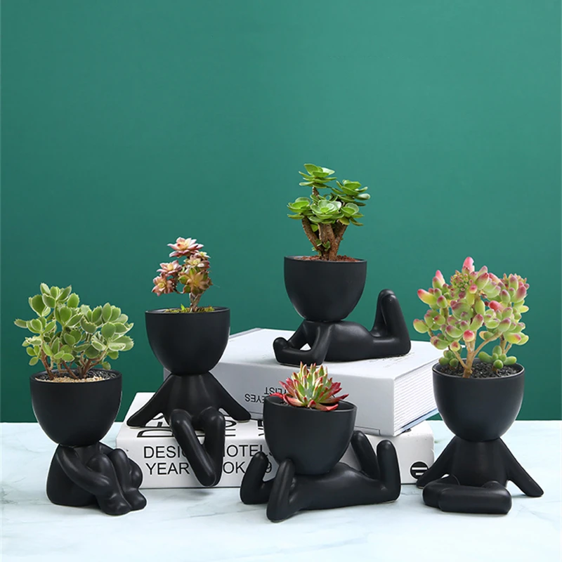 Home Ceramic Small People Flower Pots Creative Simple Desktop Window Green Plants Succulent Potted Art Crafts Ornaments