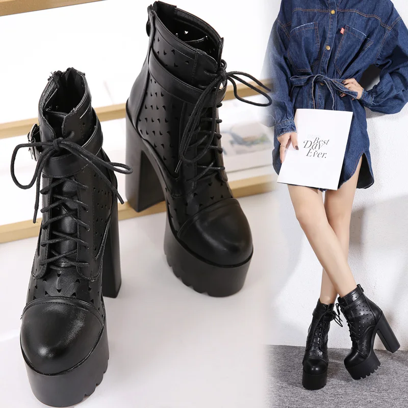 Ботинки вечерние шнуровке с круглым носком на резиновой подошве | Обувь