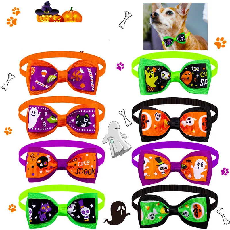 

Pet Accessories Halloween Design Puppy Dog Cat Bow Tie Adjustable Dog Collar Small Medium Dog Pet Holiday Decoration Supplies