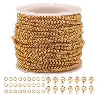 10m stainless steel gold box chains jump ring and lobster clasp jewelry set for diy necklace bracelet anklet making wholesale