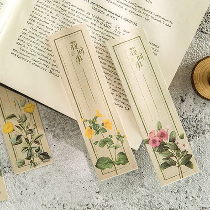

30PCS BOX Paper bookmark Stationery School Office Supplies Student bird Flowers plants Fantasy starry sky DIY 150*40MM