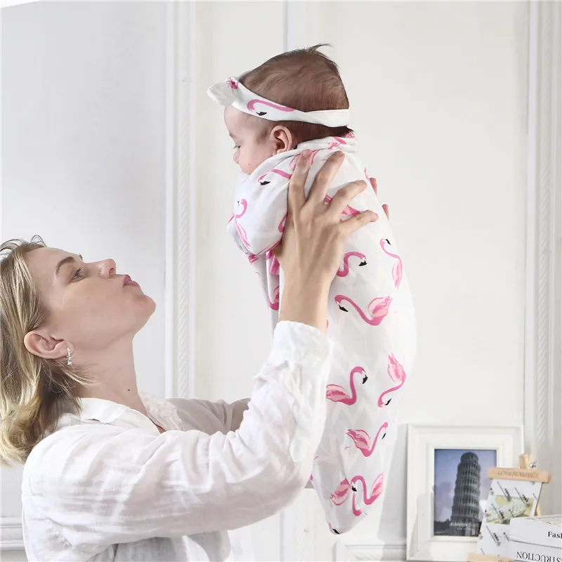 

Baby Newborn Swaddle Wrap + Headband Cotton Baby Receiving Blanket Bedding Cartoon Cute Infant Sleeping Bag for 0-6 Months