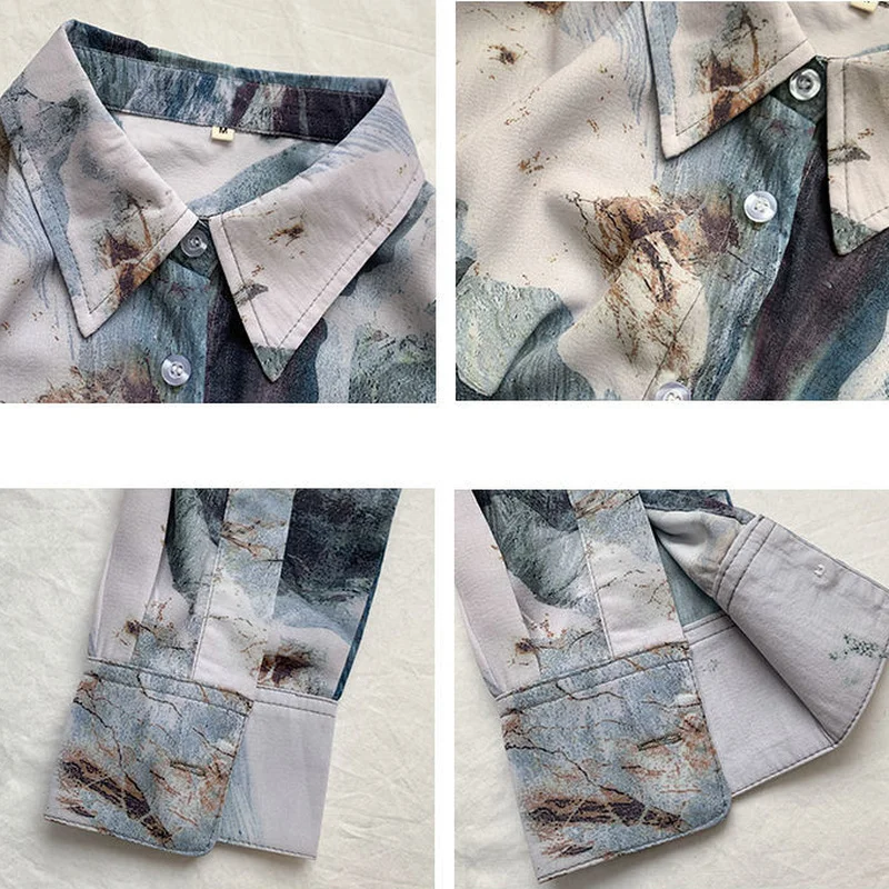 

Shirts Women Printed Turn-down Collar Vintage Streetwear Ulzzang Loose Casual Cozy Fashionable All-match Ladies Female Summer