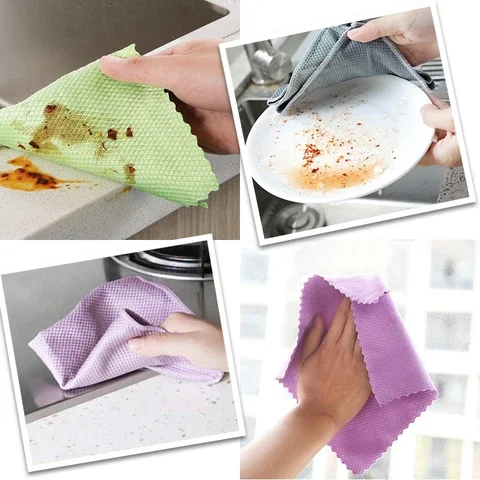 

Efficient Microfiber Fish Scale Wipe Cloth Anti-grease Wiping Rag Super Absorbent Home Washing Dish Kitchen Cleaning Towel