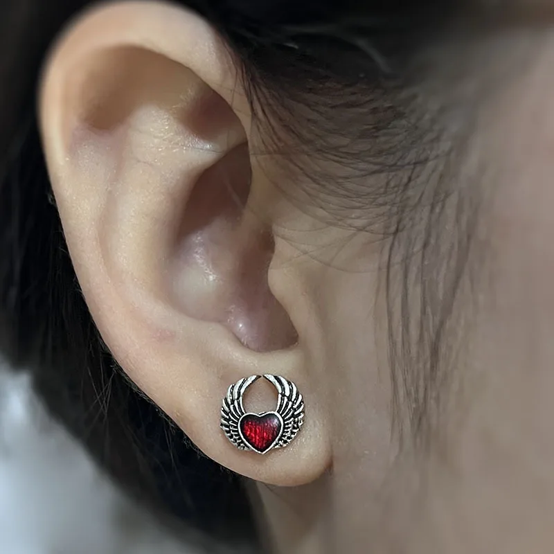 

Angel wing red heart stud earring for teenage girls gothic earrings for women grunge fairycore jewelry 2000s aesthetic