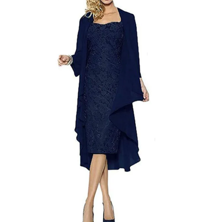 

Spring And Autumn Women Dress Fashion Women's Elegant Lace Chiffon Dress Two-piece Set Lace Bodycon Dress Black Party Dress